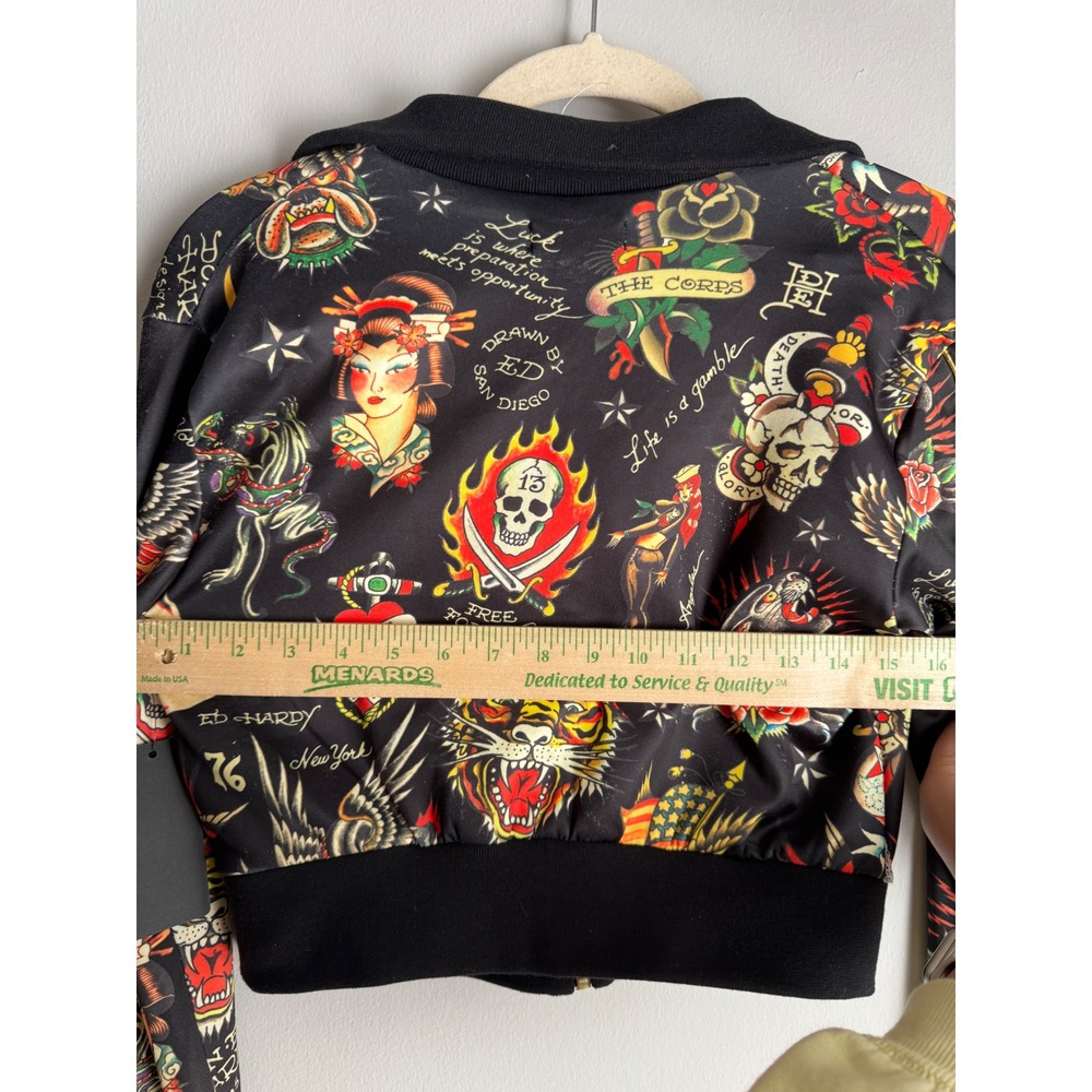 Ed Hardy Women Tattoo Print Cropped Track Jacket Black Small NWT - Picture 6 of 6